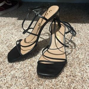 Strappy black mini heels